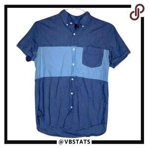 Medium‎ J Crew Navy-Blue Striped Oxford SS Shirt